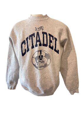 Vintage 90s The Citadel Discus Athletic Crewneck Gray Sweatshirt XL Raglan USA